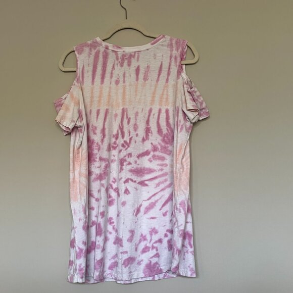 Tie-Dyed Cold Shoulder Should Sleeve Round Neck T-Shirt 1X - Picture 3 of 5